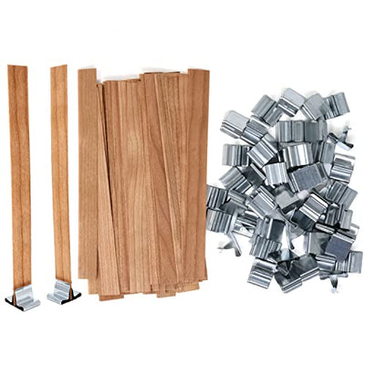 yueton 50PCS Crackling Wooden Candle Wicks Candle Making Wicks Smokeless Long Wood Wicks Candle Cores with 50PCS Metal Base for Wedding Birthday