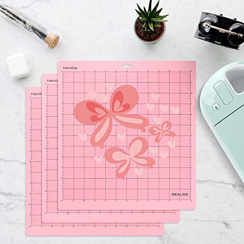 REALIKE 12x12 FabricGrip Cutting Mat for Cricut Maker 3/Maker/Explore 3/Air 2/Air/One(3 Mats), Fabric Adhesive Sticky Cut Mats Replacement REALIKE