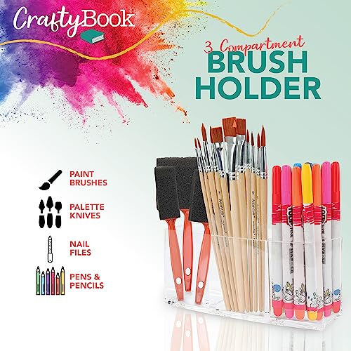 CraftyBook 5-Tiered Art Supply Storage Organizer with Paint Brush Holder - Clear Acrylic Tabletop Gel Polish Paint Storage Step Shelf - Acrylic Nail CraftyBook