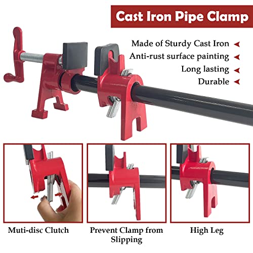Sutekus 2Pack Pipe Clamps 3/4 Inch Wood Gluing Pipe Clamp Set with H-shaped Feet Bar Clamps Heavy Duty Woodworking Cast Iron Clamp Fixture (3/4 Inch) Sutekus
