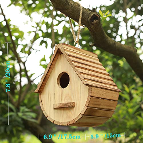 STARSWR Bird House for Outside,Outdoor Bird Houses, Natural Wooden Bird Hut Clearance Bluebird Finch Cardinals Hanger Birdhouse for Garden Viewing STARSWR