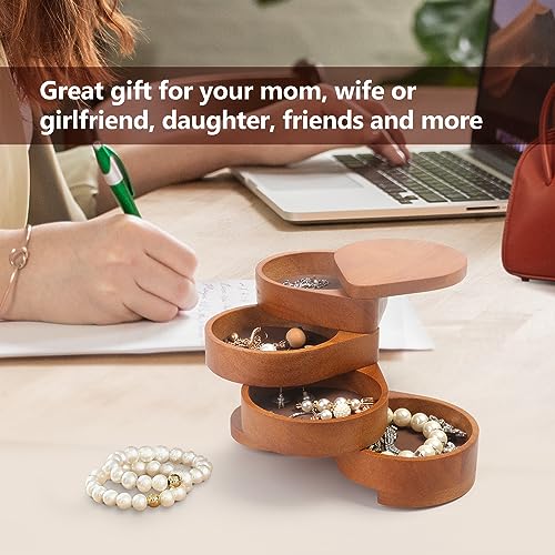 JSVER Wooden Jewelry Holder Organizer Portable Jewelry Organizer, Small Jewelry Box, Jewelry Case 4-Layer Rotatable Jewelry Travel Organizer For JSVER