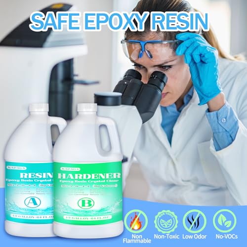 Epoxy Resin Crystal Clear, 1GALLON/128OZ Epoxy Resin kit Not Yellowing and No Bubble Self Leveling 2 Part Resin and Hardener for Mold for Casting Kapaga