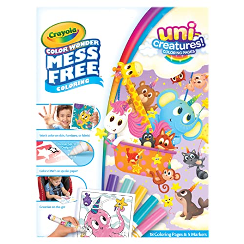 Crayola Color Wonder Unicreatures, Unicorn Mess Free Coloring Pages & Markers, Gift for Kids, Ages 3, 4, 5, 6, Crayola
