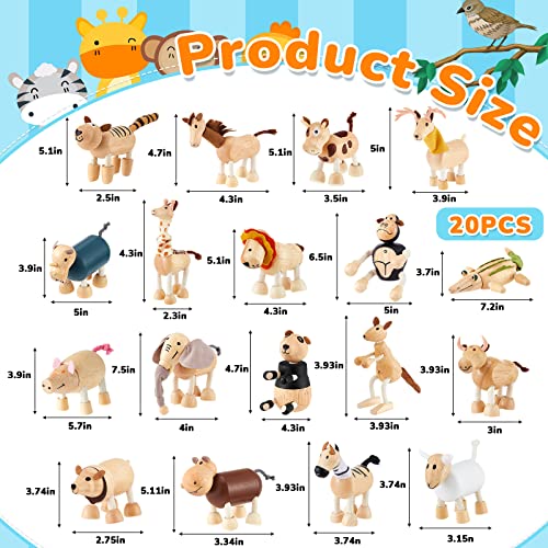 Wettarn Bendable Wooden Animal Toys Flexible Animal Toys Zoo Safari Jungle Animal Figurines Smooth Natural Farm Animals for Preschool Learning Wettarn