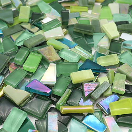 LITMIND Green Mixed Irregular Glass Mosaic Tiles for Art Crafts, 9oz Value Pack Mosaic Making Supplies, Mosaic Kits for Adults LITMIND