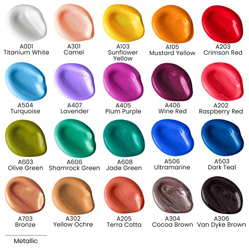 ARTEZA Craft, Set of 20 Vintage Tones, 2.02-oz/60 ml Bottles, Water-Based, Matte Finish, Acrylic Paint Set for Art & DIY Outdoor Projects on Glass, ARTEZA