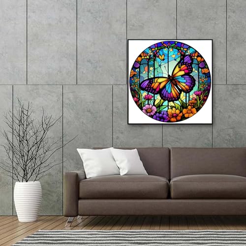 KTHOFCY 5D DIY Diamond Painting Kits for Adults Kids, Butterfly Stained Glass Full Drill Embroidery Cross Stitch Crystal Rhinestone Paintings KTHOFCY