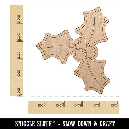 Christmas Holly Unfinished Wood Shape Piece Cutout for DIY Craft Projects - 1/8 Inch Thick - 4.70 Inch Size Sniggle Sloth