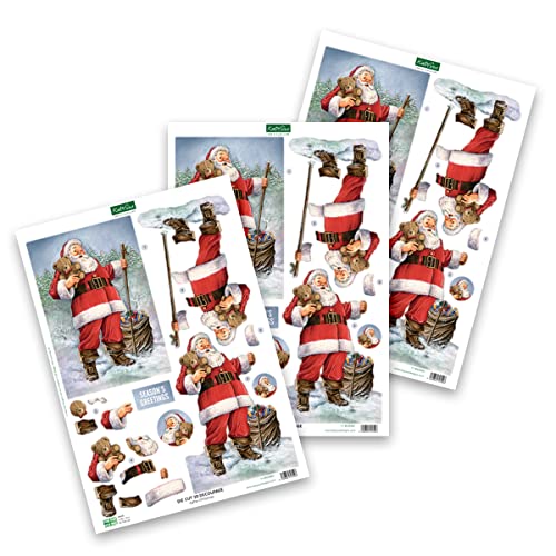 Katy Sue Santa Claus-Themed Paper Tole 3D Die Cut Decoupage Selection Pack. Contains 12 Die-Cut Sheets in Letter Size (4 Designs, 3 Copies of Each) - Katy Sue