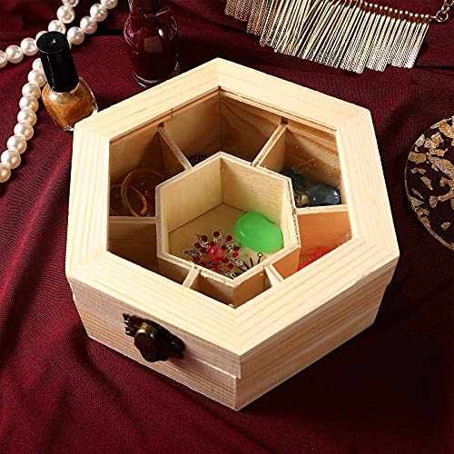 Milisten Unfinished Wood Treasure Chest Wooden Jewelry Boxes Hexagon Storage Case with Locking Clasp for DIY Crafts Graffiti Projects Milisten