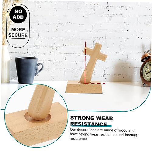 Yardenfun 1 Set Wooden Cross Table Altar Cross Wood Standing Latin Cross Wood Cross Centerpiece Unfinished Wood Cross Decorative Cross for Desk Table Yardenfun