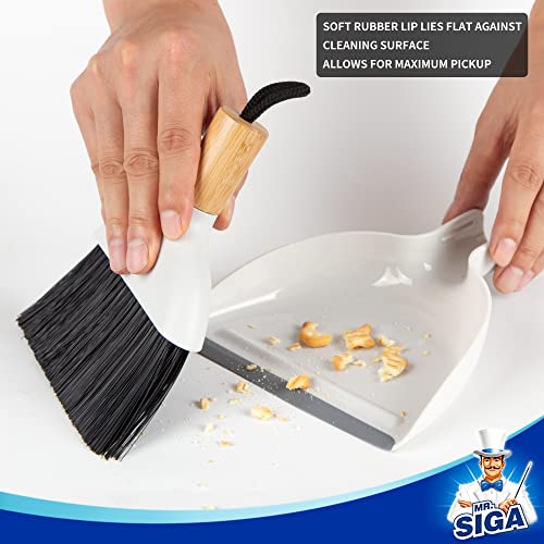 MR.SIGA Mini Dustpan and Brush Set, Portable Cleaning Brush and Dustpan Combo with Bamboo Handle, 1 Set MR.SIGA