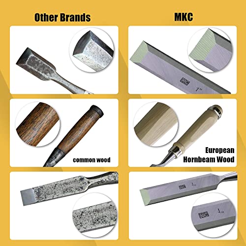 6 Piece Wood Chisel Set Woodworking Chisel Kit with Chrome-Vanadium Steel and hornbeam Handles, Premium Wooden Case for Carpenter Craftsman Gift for MKC