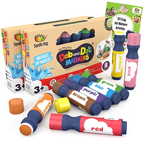 Washable Dot Markers for Kids with Free Activity Book | 10 Colors Set | Water-Based Non Toxic Paint Daubers | Dab Marker Kit for Toddlers 