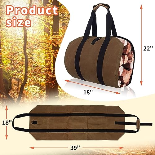Joroamp Waxed Firewood Carrier with Handles, Canvas Log Carrier Tote Bag, Durable Fireplace Wood Stove Accessories, Perfect for Carrying Wood at Joroamp