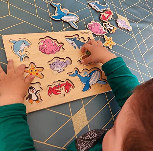 Pikatoyz Wood Puzzles for Toddlers 1-3. Wooden Toys for 1 2 3 Year Old of sea Animal Puzzles for Kids. Ideal Montessori Puzzle Gift. Baby Puzzles for PikatoyZ