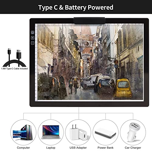 KOBAIBAN Wireless A4 LED Light Pad with Innovative Stand, Top Clip, Stepless/ 6-Level Dimmable Brightness Rechargeable tracing Light Box/Board for KOBAIBAN