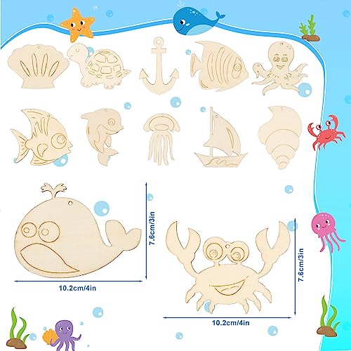 36Pcs Ocean Themed Party Hanging Ornaments Sea Tropical Wooden Slices Fish Animal Hanging Decor Fish Sea Turtle Crab Dolphin Octopus for Sea Party HooAMI