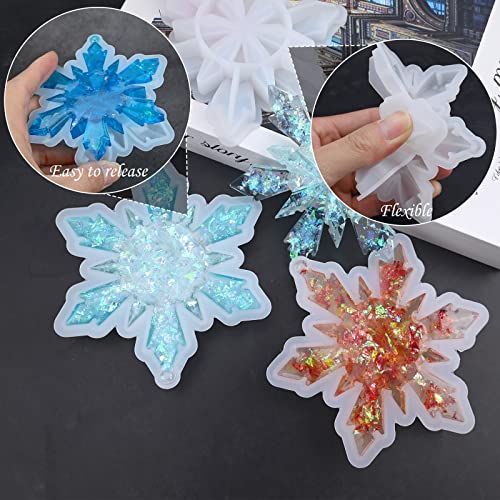 HUAKENER Christmas Resin Molds Silicone - 4 Pcs Big Snowflake Resin Mold, Christmas Ornament Resin Molds for Xmas Winter Decoration HUAKENER