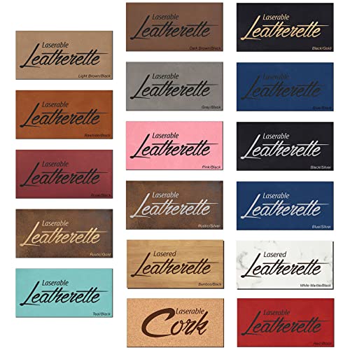 12" x 24" Laserable Leather Sheets with Heat Transfer Adhesive Backing, CO2 Laser Engraving Supplies, for Glowforge Supplie (Rawhide/Black, 4) WoodArtSupply