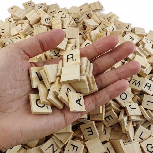 TIHOOD 1000PCS Scrabble Letters for Crafts, Wood Scrabble Tiles, DIY Wood Gift Decoration, Making Alphabet Coasters and Scrabble Crossword Game TIHOOD