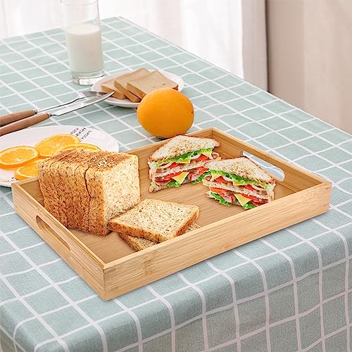 Sgigiul Bamboo Dinner Food Trays for Eating On Couch Party Platters for Serving Food Decorative Tray for Kitchen Counter Rectangle(15.74" Lx11.2”W Sgigiul