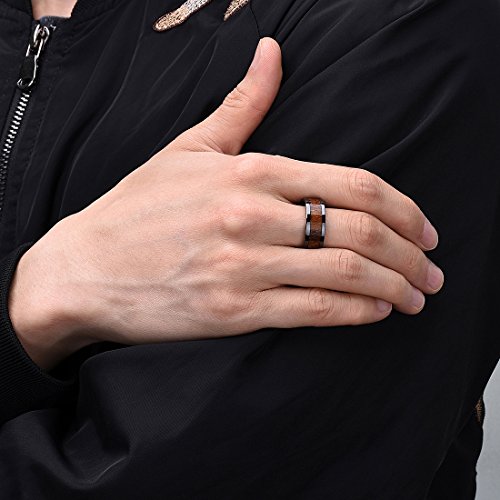 King Will NATURE 8mm Black Koa Wood Ceramic Ring Wedding Band Polished Finish Comfort Fit Flat Style10.5 King Will