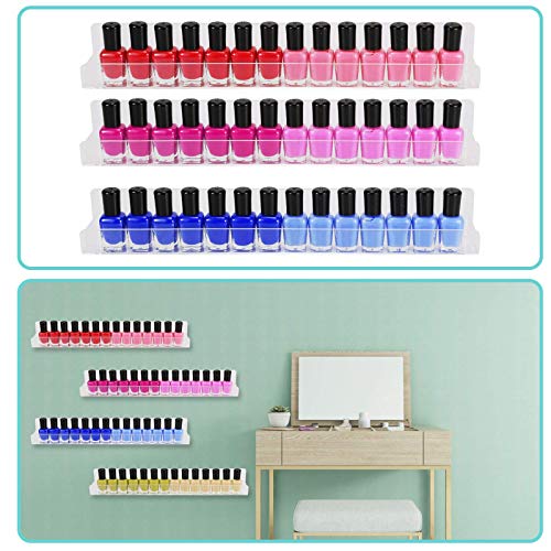 Umirokin 6 Packs 15Inch Acrylic Nail Polish Rack Wall Mounted Shelf Holds up 54 to 96 Bottles Clear Nail Polish Holder Display for Wall Perfume Umirokin