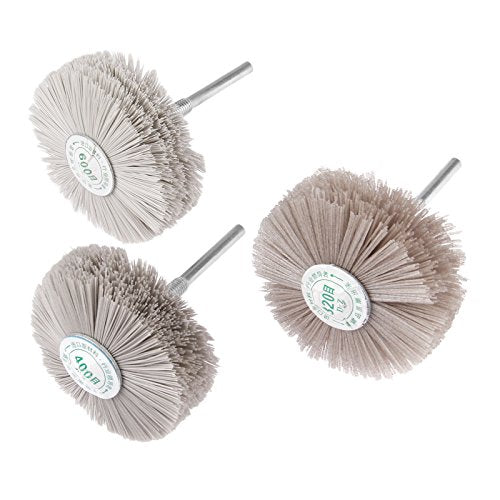 Mtsooning 3PCS Nylon Abrasive Wheel Brush Filament, 320# 400# 600# Grinding Head, Woodwork Polish Grinder with 6mm Threaded Shank for Removing of - WoodArtSupply