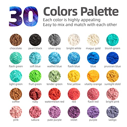ISTOYO Mica Powder for Epoxy Resin, 30 Color Cosmetic Grade Mica Powder, Pigment Powder, Resin Supplies for Lip Gloss, Resin Molds, Soap Making ISTOYO