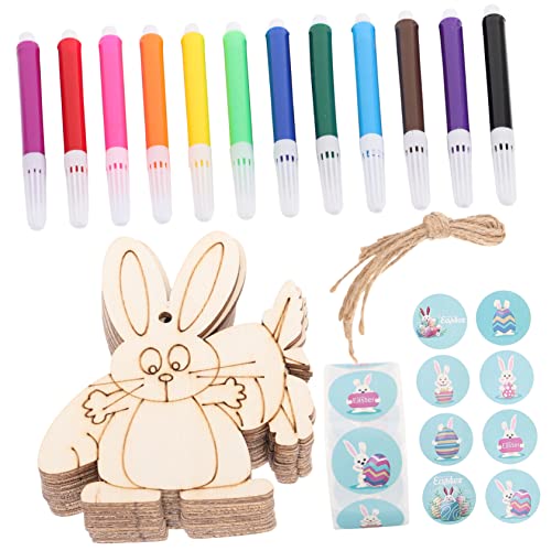 VILLCASE 1 Set Wooden Painting Toy Unfinished Wood Bunny Chips Easter Party Hanging Ornament Blank Wood Bunny Kid Crafts Easter Ornaments Watercolor VILLCASE