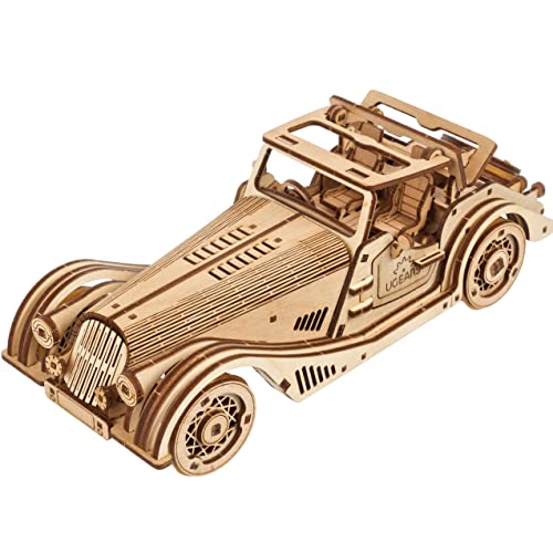 UGEARS Sports Car Rapid Mouse - 3D Car Model Puzzle with Powerful Dual Engine System - 3D Wooden Puzzles for Adults - Challenging Roadster Model Car UGEARS