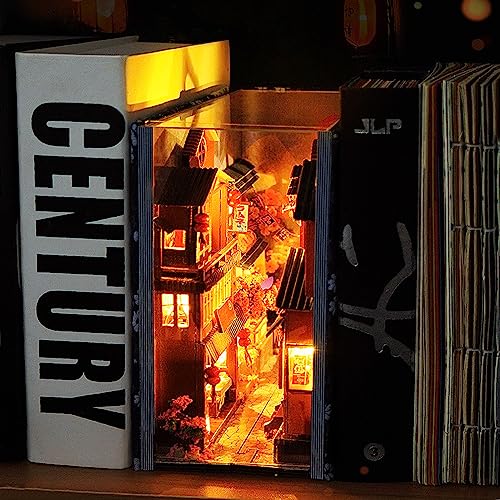 DIY Book Nook Kits, 3D Wooden Puzzles Bookshelf Insert Decorative Bookend Model Kits with LED,DIY Diorama Dollhouse Kit Crafts Hobbies Home Decor for tomyoung