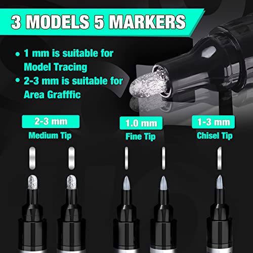 5 Chrome Paint Pen - Mirror Chrome Marker for Plastic Model Metal Repair Kit Tire DIY, Liquid Chrome Pen, Metallic Silver Permanent Marker DAPAWIN