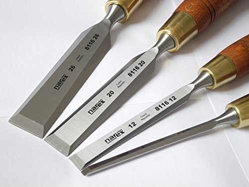 Narex Czech Steel Premium 4 pc set 6 (1/4), 12 (1/2), 20 (3/4), 26 (1) mm Chisels w/Hornbeam Handles WoodArtSupply