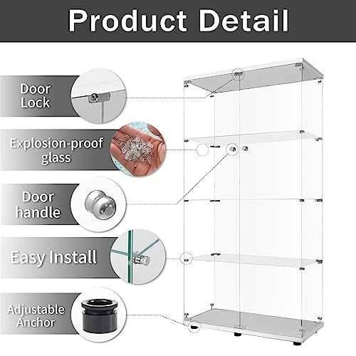 Elegant LFT HUIMEI2Y Tempered Glass Display Cabinet with 4 Shelves and Double Doors, Quick Assembly in 30 Minutes LFT HUIMEI2Y
