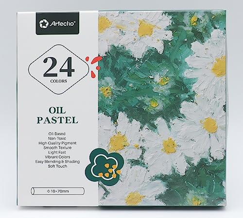 Artecho Oil Pastels Set of 24 Colors, Soft Oil Pastels for Art Painting, Drawing, Blending, Oil Crayons Pastels Art Supplies for Artists, Beginners, Artecho