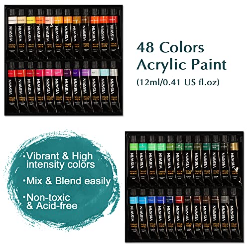 VISWIN 74 Pcs Premium Acrylic Painting Set, Painting Kit with Tabletop Sketch Box, 48 Colors Acrylic Paints, Canvas Panels, Nylon Paint Brushes, and VISWIN