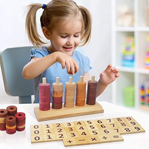 Xylolin Montessori Toys for Toddlers, Wooden Math Number Blocks Counting and Manipulative Toys, Basic Math Game Preschool Learning Educational Xylolin