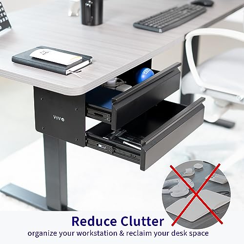 VIVO 16 inch Under Desk Mounted Sliding Pull-out Dual Level Drawer Set for Office Desk, Vertically Stacked Storage Organizer for Sit Stand VIVO