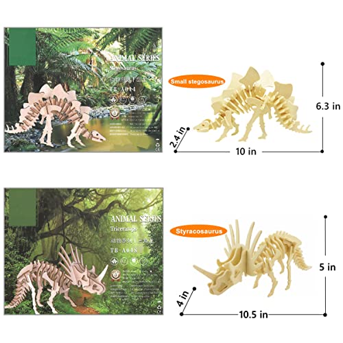 3D Wooden Dinosaur Puzzle - 6 Piece Set Wood Dinosaur Skeleton Model Puzzle - DIY Wooden Crafts 3D Puzzle - STEM Toys Gifts for Kids and Adults i-CHONY