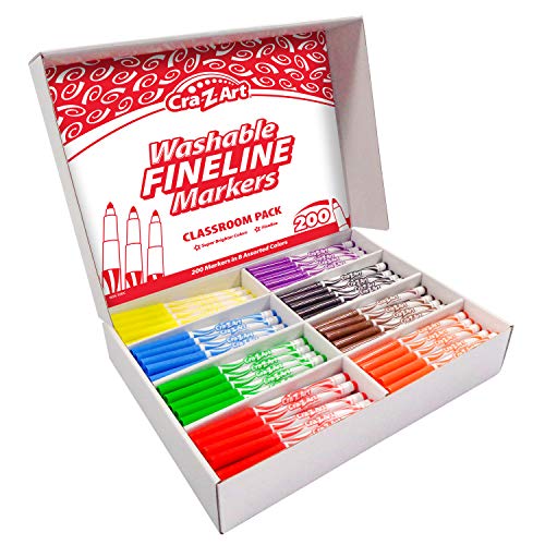 Cra-Z-art Washable Markers Classroom Pack, Fine Point, 8 Color, Pack of 200 Cra-Z-Art