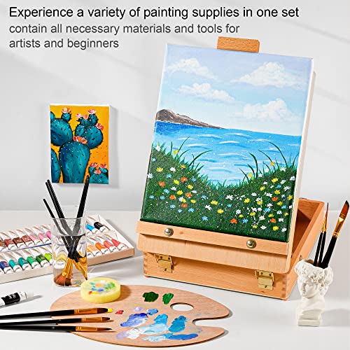 Shuttle Art Acrylic Painting Set, 59 Pack Professional Painting Supplies with Wood Tabletop Easel, 30 Colors Acrylic Paint, Canvas, Brushes, Palette, Shuttle Art