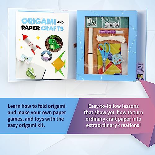 SpiceBox 3D Japanese Origami Paper Kit for Kids Easy Arts and Crafts with Instruction Book, Children's Activity Set, 18 Paper Craft Projects SpiceBox
