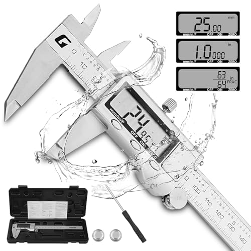 GRENPRO Digital Caliper,6 Inches Electronic Digital Vernier Caliper Measuring Tool,All Metal Micrometer Vernier Caliper with Huge LED Screen for GRENPRO