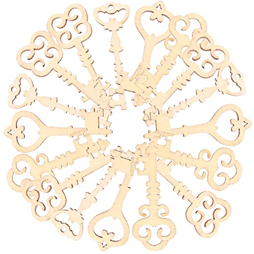 Amosfun 20PCS Wooden Key Shapes Natural Wood Mini DIY Art Craft Embellishment Keys Cards Bookmark Scrapbooks Amosfun