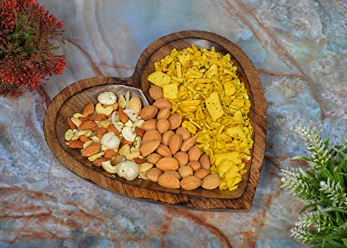 EDHAS Mango Wood Heart Curved Shaped Decorative Bowl for Table Centerpieces Home Party Wedding Décor (10" x 10" x 1.5") EDHAS
