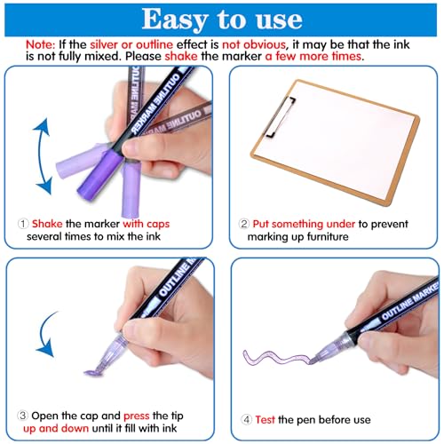 Shimmer Markers Outline Double Line: 12 Colors Metallic Glitter Pens Set Super Squiggles Sparkle Kid Age 4 8 10 Gift Cool Fun Fancy Self Sparkly KOUSICOO