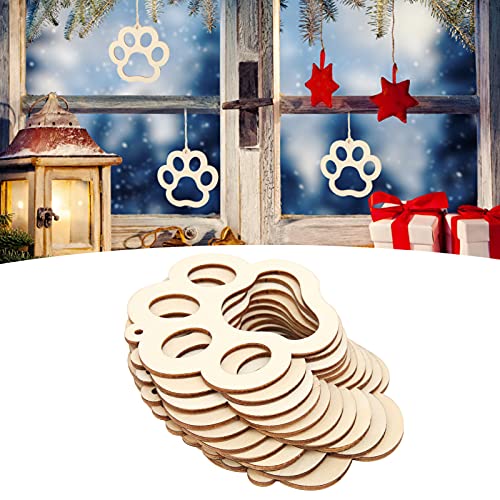 30 Pcs Unfinished Blank Wooden Bear Paw Shape Slices Discs DIY Craft Pieces Small Wooden Piece Embellishments for Wedding Christmas Party Pssopp